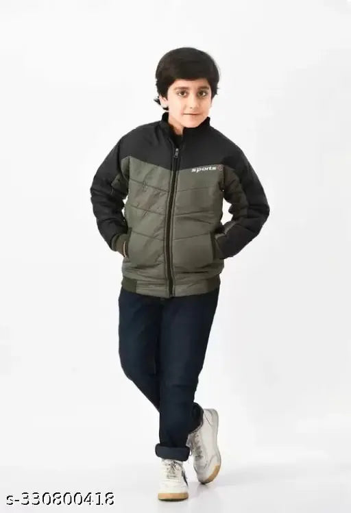 Colorblocked polyester blend kids bomber jacket for winter wear, full sleeves, great for casual or party