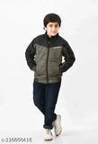Colorblocked polyester blend kids bomber jacket for winter wear, full sleeves, great for casual or party