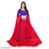 Embroidered Art Silk and Net lehenga with choli and dupatta, semi-stitched (40in/44in), India origin
