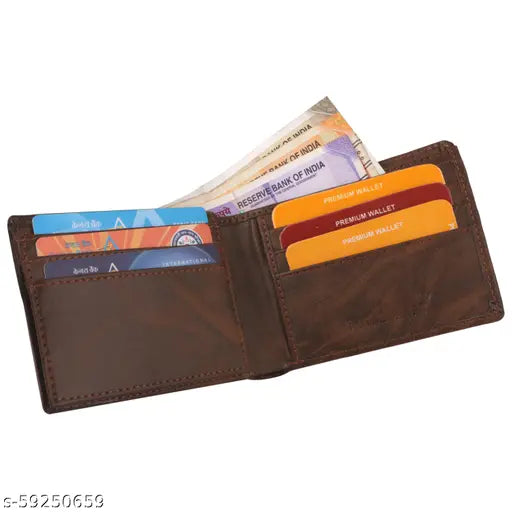 Brown leather Felice Men's evening/party bi-fold wallet with 2 compartments, ideal for daily use and various outfits. India-crafted modern designer accessory