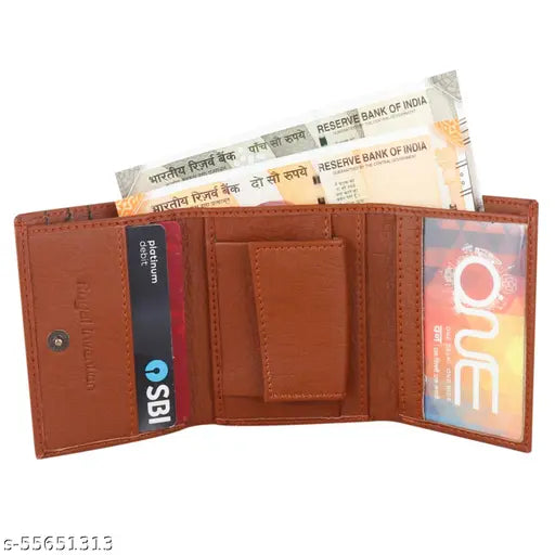 Red canvas and leather exquisite men's wallet, solid design, 3 compartments, free size (11cm x 2cm), elevate style effortlessly