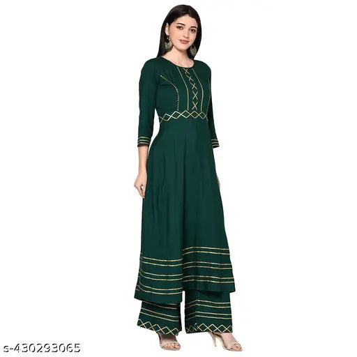 Rayon Anarkali Kurta, zari woven with three-quarter sleeves, solid women's clothing by Aniyah, India