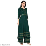 Rayon Anarkali Kurta, zari woven with three-quarter sleeves, solid women's clothing by Aniyah, India