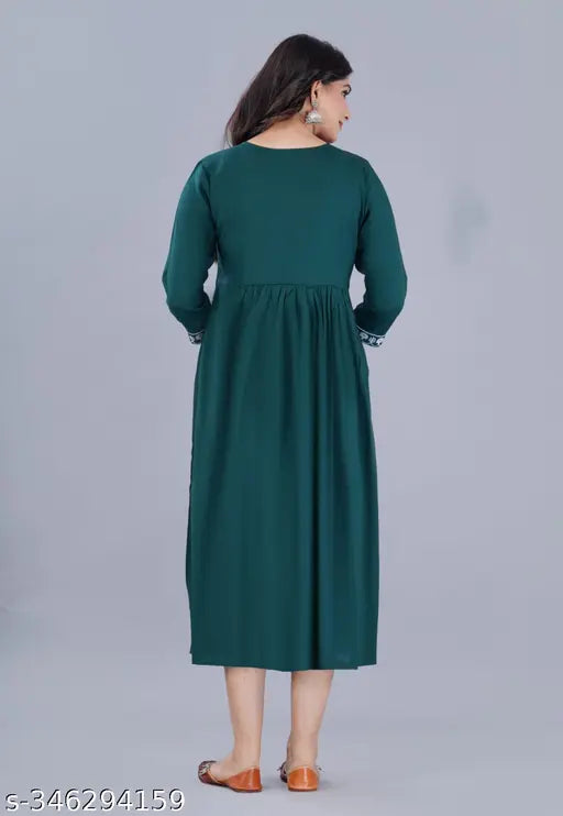 Rayon embroidered kurti in vibrant Indian fashion, three-quarter sleeves available in sizes S-XXXL