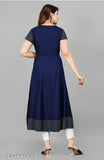 Blue rayon Anarkali kurtis with embroidered pattern, ideal for traditional Indian wear