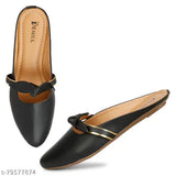 Synthetic leather pointed toe mules for women, black color - casual and stylish footwear on all occasions