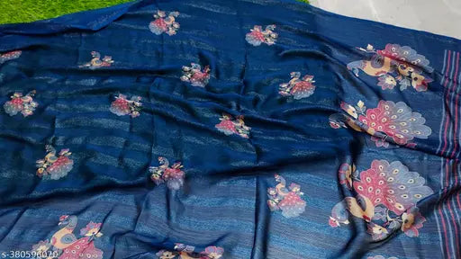 Soft chiffon saree with Moss Pedding Discharge Pattern Kalamkari print, free size, India origin