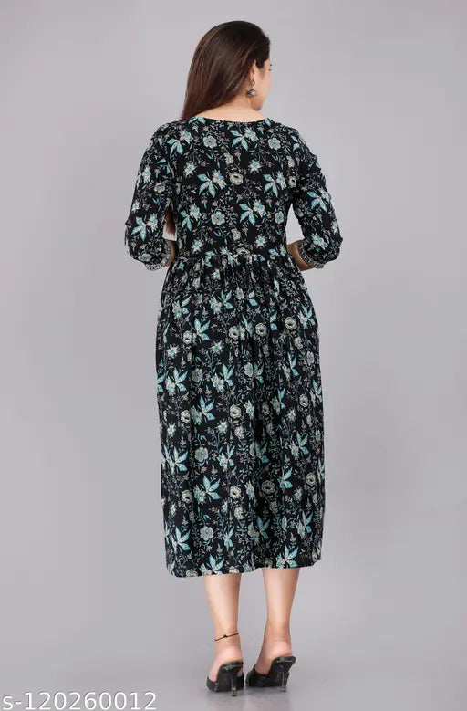 Rayon flared printed kurti under 199, three-quarter sleeve, traditional Indian craftsmanship