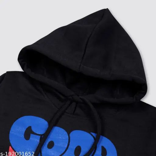 Wool full sleeve stylish unisex hoodie with good vibes print and insert pocket, ideal for keeping kids warm during winter season