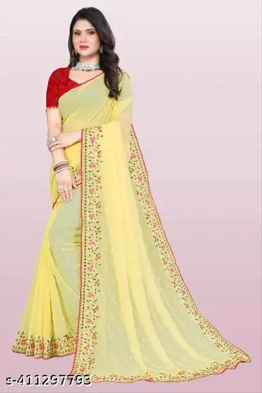Trending Georgette embroidered saree with separate art silk blouse, perfect for parties and family occasions