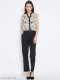 Cream and black printed net crepe jumpsuit (L), Indian-origin women's fashion
