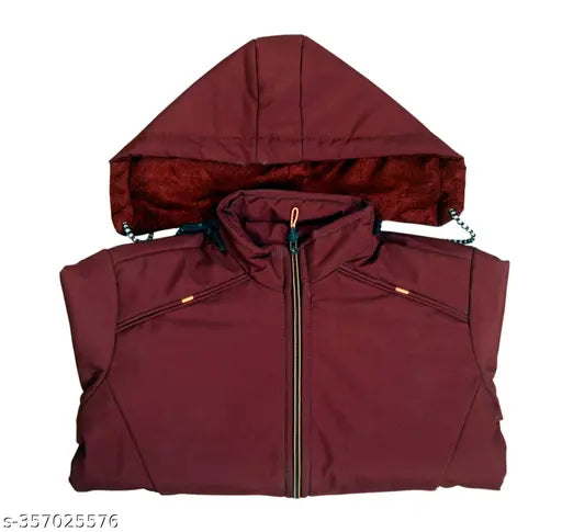Maroon nylon fancy kids jacket, solid pattern for 2-3 years old children, winter wear from India
