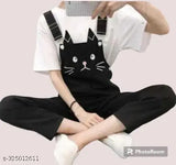 Latest cotton blend cat print jumpsuit for women and girls with short sleeves, white t-shirt underneath, size N available