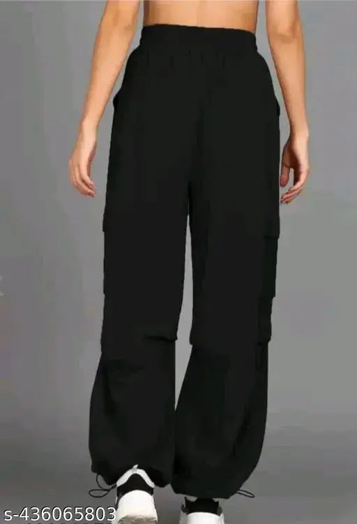 Solid polyester women's mid-rise baggy joggers - stylish fitness wear from India