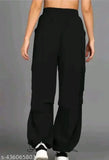 Solid polyester women's mid-rise baggy joggers - stylish fitness wear from India