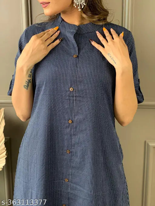 Women's cotton kurta and palazzo set in solid net, three-quarter sleeves, India origin