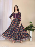 Rayon embroidered Kalamkari Anarkali Kurta with Gotta lace, M (Bust 19in), Indian traditional women's fashion