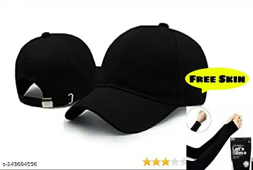 Black cotton summer cap set, one-size, free for men & women. Durable & comfortable accessory for warm weather