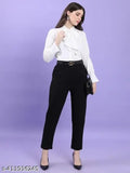 Black cotton blend formal pants for women by Sara Fashion - ideal for office use