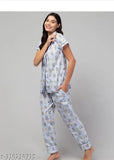 Stylish cotton night dress for women, printed pyjama set with short sleeves - Indian origin