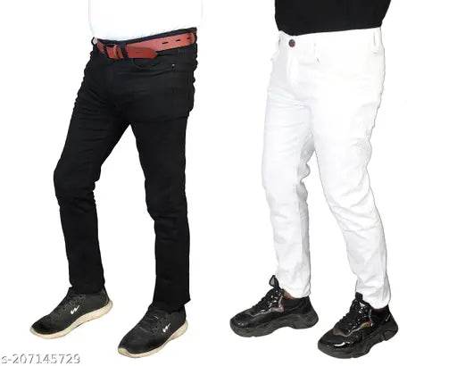 Stylish solid denim men's pants, 2-pack, waist sizes 28, 30, 32, 34, 36, Indian origin
