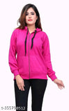 Pink fleece women's hoody jacket, solid color, long sleeves, M size (bust 28in, length 24in), winter wear