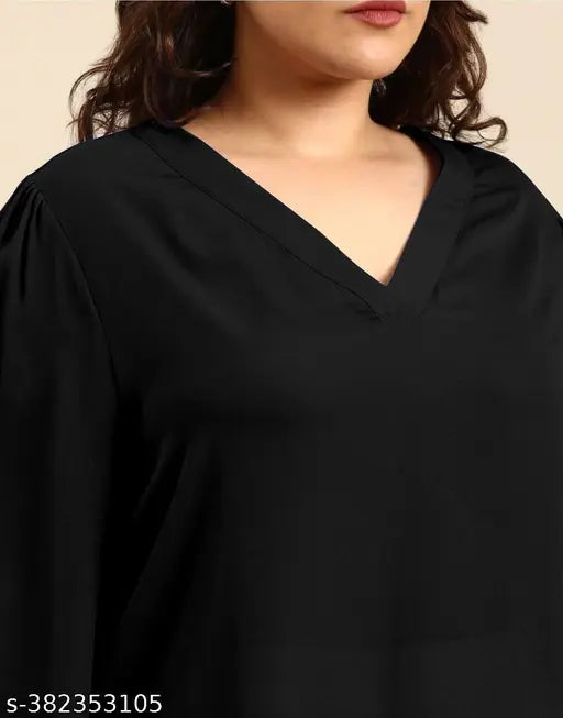 Plus size V Neak top in Georgette fabric, long sleeves, solid color, ideal for parties. Made in India." (108 characters)