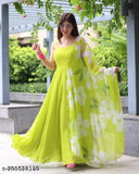 Georgette parrot flower dress, vibrant solid color, Indian fashion