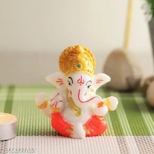 Resin Ganesh idol, Indian Ganesha decorative statue for pooja room, 3x5x4 cm figurine on dashboard