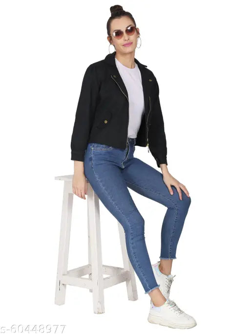 New black denim ZIP jacket in heavy fabric, solid design for men or women