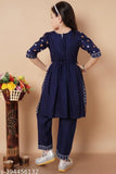 Kids girls printed rayon kurta set, A-line pyjama with embroidered patterns, 3/4 sleeves, various sizes from 2-3 to 10-11 years, Indian origin