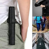 Black/Silver foldable self-defense stick with comfortable grip and nylon bag cover, perfect for men and women's safety essentials