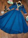 Georgette embroidered dress in solid color, long sleeves, flared style, size M-XXXL from India