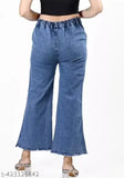 Solid denim women's plazzo jeans, Indian-made, available in sizes XS-XXL