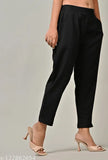 Black cotton trousers, regular fit, pleats detailing, side pockets, ankle length, casual wear, Rakshita Fashions