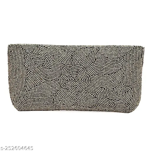 Exclusive embroidered net beaded fabric clutch purse for weddings, free-size (9x6 inches), made in India