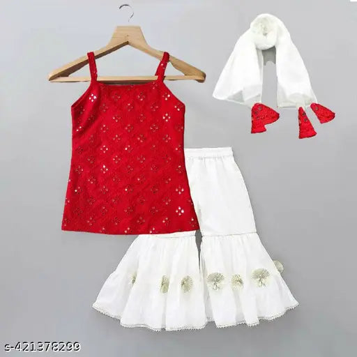 Georgette embroidered kurta suit set for girls, palazzo style with dupatta, sizes 2-10 years