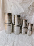 Silver stainless steel vertical canister set of 8 (350ML, 500ML, 700ML, 900ML, 1.25Ltr, 1.6Ltr, 2.2Ltr, 2.9Ltr) for kitchen storage