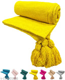 Yellow chenille sofa throw for 3-seater sofa, great size for all 140X175 cm sofas with unique self-design and tassel detail. Made with good yarn and quality stitching in India