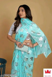 Copper Foil Printed Georgette Saree with Satin Silk Blouse - Diwali-inspired party wear from India