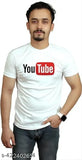 White polyester round neck YouTube printed short sleeve t-shirt for men, vibrant graphic design on front