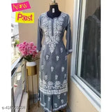 Rayon Chikankari work printed kurti set with matching palazzos for women, Indian traditional wear in multiple sizes (M-6XL)