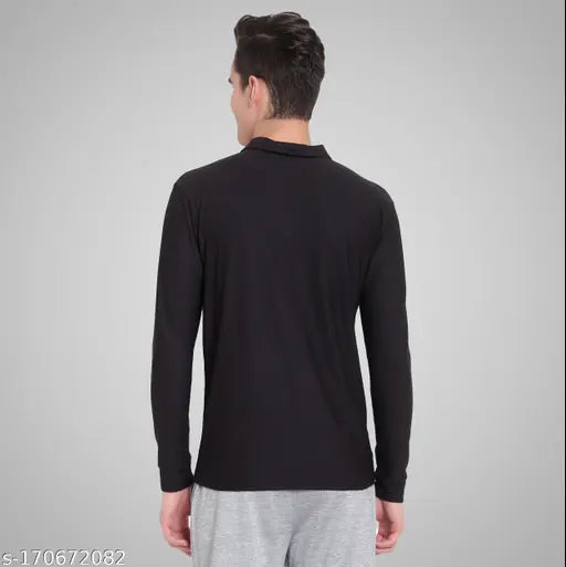 Black/Gray men's full sleeve t-shirt, regular fit, stylish solid design for men, boys. Durable polyester fabric, soft and odorless with anti-fading treatment. Available in sizes S, M, L, XL. Made in India