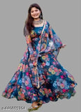 Printed Georgette maxi dress for women with long sleeves, Indian-inspired design on display rack