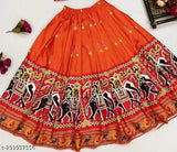 Readymade satin lehenga choli for kids, aged 5-6 years, zari-stitched with printed patterns, one size N, Indian origin