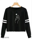 Women's trendy cotton blend crop top T-shirt, solid design, long sleeves, sizes S-XL (India origin)