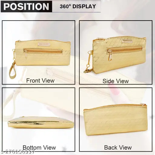 Silver striped net faux leather clutch, compact size, durable, 2 compartments, zipper closure, perfect for parties or travel