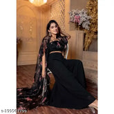 Cotton-linen trendy top and georgette bottom set, sleeveless women's fashion for two, Indian origin