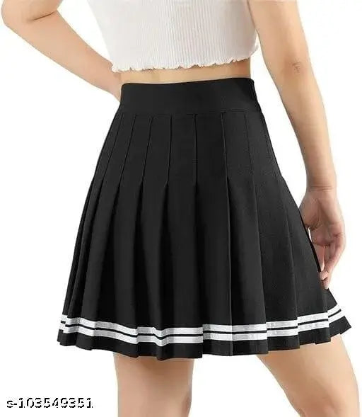 Printed cotton pleated mini skirt with high waist and shorts underneath, Indian craftsmanship for active wear above the knee