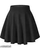 Polyester high-waist skater mini skirt for women and girls, solid color style, fashionable above-knee length